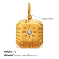 Goldenes quadratisches Amulett mit Kristall-Sternenmuster und Edelstahl-Finish - Gold Quadratischer Sternenschliff Stil (PJ2019WEG)