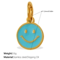 Pendentif smiley en émail bleu clair en acier inoxydable doré pour bijoux DIY - Pendentif Visage Souriant Bleu Clair (PJ1749BEG)