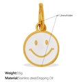 Pendentif de voiture smiley rond minimaliste en émail blanc et finition acier inoxydable doré - Pendentif Visage Souriant Blanc (PJ1749WEG)