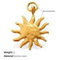 Goldener Edelstahl Sonnenanhänger mit Hammerschlagstruktur und 23,5 mm Durchmesser - Gold Sonnenstrahlen Stil (PJ2022G)