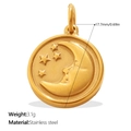 Runder Reliefanhänger aus Edelstahl in Gold mit schlafendem Halbmond und Sternen - Gold Mond Stern Relief Stil (PJ2024G)