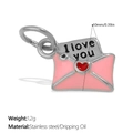 Pink stainless steel envelope charm with red heart and I Love You engraved detail - Silver Pink Envelope Pendant (PJ1961PRS)