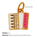 Golden accordion pendant in stainless steel with pink and white enamel and rhinestones - Gold Accordion Pendant (PJ1962CRG)