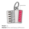 Silver stainless steel accordion pendant with pink panel and inlaid rhinestones - Silver Accordion Pendant (PJ1962CRS)