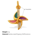 Exquisite stainless steel windmill pendant with colorful enamel and sparkling rhinestones - Gold Multicolor (PJ2139CRG)