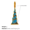 Gold-tone Burj Khalifa charm with blue and black enamel details, 21.9mm stainless steel - Gold Burj Khalifa Tower Pendant (PJ1965BBG)