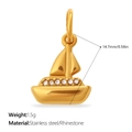 Ciondolo a forma di barca a vela dorata in acciaio inox e strass, 14,7 mm e 1,5 g - Stile Barca a Vela (PJ2235WEG) / Oro