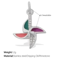 Colorful windmill pendant in stainless steel with rhinestones and dripping oil enamel finish - Silver Multicolor (PJ2139CRS)