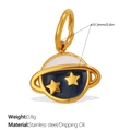 Saturn shaped stainless steel pendant in blue and white oil drip finish with gold stars - Gold Planet Pendant (PJ1968BWG)