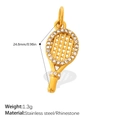 Ciondolo racchetta da tennis in acciaio inossidabile dorato con strass, 24,8 mm e 1,3 g - Stile Racchetta con Strass (PJ2173WEG)