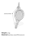 Pendaglio a forma di racchetta da tennis in acciaio argento con strass lucidi - Stile Racchetta Argento Strass (PJ2173WES)