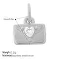 Ciondolo busta in acciaio inossidabile argento con zircone a cuore, 10mm per gioielli - Stile Busta Argento (PJ2175WES)