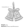 Ciondolo a campana argento con strass trasparenti in acciaio inossidabile per fai-da-te - Stile Doppia Campanella Argento (PJ2176WES)