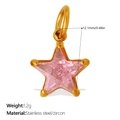 Pink star-shaped zircon pendant in gold-plated stainless steel 12.1mm charm - Pink Star Style (PJ464PKG)