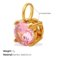Polished gold stainless steel pendant with round pink zircon and classic 4-prong setting - Pink Small Round Style (PJ2085PKG)
