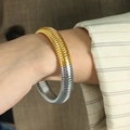 Modern 12mm dual-tone gold and silver flexible tubogas snake chain cuff bracelet - SZ12 Gold Steel Width 1.2cm (Diameter 6cm)
