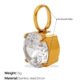 Goldener Edelstahl-Anhänger mit rundem Zirkonia in einer klassischen 4-Krallen-Fassung - Weißer Mittlerer Runder Stil (PJ2086WEG)