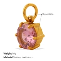 Anhänger mit rosa Zirkonia-Stein und goldener Edelstahl-Sechsklappenfassung mit Ring - Rosa Großer Runder Stil (PJ2087PKG)