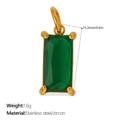 Grüner rechteckiger Zirkon-Anhänger mit goldenem Edelstahlrahmen und Produktabmessungen - Grüner Kleiner Rechteckiger Stil (PJ2088GNG)