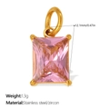 Anhänger mit rosa Zirkonia im Rechteckschliff und vergoldeter Edelstahlfassung mit Maßen - Rosa Mittlerer Rechteckiger Stil (PJ2091PKG)