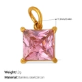 Eleganter Anhänger aus vergoldetem Edelstahl mit quadratischem rosa Zirkonia-Stein - Rosa Kleiner Quadratischer Stil (PJ2092PKG)