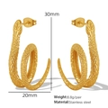 Minimalistische goldene Schlangenohrringe aus Edelstahl mit detaillierter Schuppentextur - Goldfarbenes Schlange Geformtes Design (EH195) / Gold