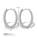 Pendientes minimalistas de acero inoxidable en forma de U ovalados plateados y pulidos - 23mm X 17mm / Grande Plateado (EH212)