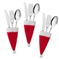 Trois mini bonnets de Noël rouges et blancs comme porte-couverts pour décoration de table - Mini chapeau