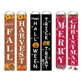 Three-set seasonal porch banners featuring Fall, Halloween, and Christmas holiday designs - Custom Request