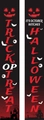 Halloween Trick or Treat porch banners with red gradient and spooky castle silhouettes - Black Red Gradient "Trick or Treat" Style (27)