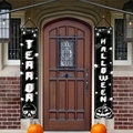 Halloween vertical door banner set with Terror and Halloween text on black backdrop - Halloween Terror Theme Style