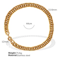 Collana a catena in acciaio inossidabile dorato, lunghezza 44cm e maglie larghe 11,6mm - Collana / Stile Collana Oro (XL107)