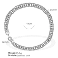 Collana a catena barbazzale in acciaio inossidabile da 11,6mm e 44cm per uomo e donna - Collana / Stile Collana Argento (XL107)