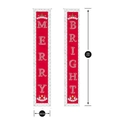 Vista dettagliata degli striscioni natalizi Merry Bright con misure 180x30cm e tessuto rosso - Merry Bright Corona Rossa (Modello 3)