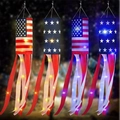 Set of 4 American flag windsocks with LED lights for Independence Day decorations - Red and White Stripes Pattern (HXM-6064)