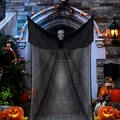 Giant hanging ghost Halloween decoration with skull and mesh cloth for porch display - Black