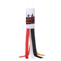 Halloween windsock decoration featuring witch castle silhouette and colorful ribbons - Blood Text