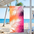 Microfiber beach towel with sunset gradient and white tropical palm leaves hanging by the sea - 70x150cm / Multicolor Palm Leaf