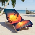 Microfiber beach towel with tropical sunset and coconut trees on a wooden chair - Large / Sunset Palm Tree