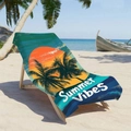 Microfiber beach towel with sunset and palm trees on a wooden lounger - 70x150cm / Sunset Palm Tree