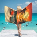 Microfiber beach towel featuring retro camper vans and sunset landscape print - Sunset Beach Camper Style (STJ1001-31) / 70x150cm