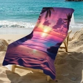 Asciugamano mare in microfibra con tramonto tropicale e palme su lettino di legno - Palma al Tramonto / 150x70