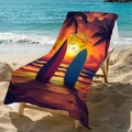 Microfiber beach towel with sunset landscape featuring palm trees and surfboards - 70x150cm / Sunset Palm Tree