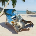Microfiber beach towel featuring a polar bear with sunglasses on a wooden beach chair - Polar Bear With Sunglasses Style / Large Style