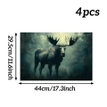 Detail view of elk forest placemat showing dimensions 44x29.5cm and water-resistant fabric - 4Pcs / Forest Moose Style