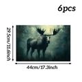 Set of 6 moose forest placemats sized 29.5cm x 44cm for mystical dining table decor - 6pcs / Forest Moose Style