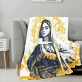 Our Lady of Guadalupe flannel blanket with blue floral art on a dark gray sofa - 100x150cm / Blue