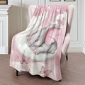 Pink flannel baby blanket with cartoon elephant sleeping on moon and stars - Pink / 100x150cm