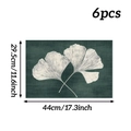 Set of 6 dark green placemats with white ginkgo leaf design and 44x29.5cm dimensions - Style 2