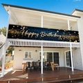 Grande bannière d'anniversaire noir et or pour décoration de fête et jardin extérieur - 200x40cm / Anniversaire Noir Or